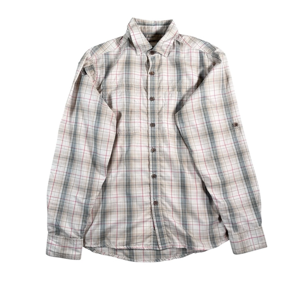 Mountain Khaki Men’s Pointe Long Sleeve Button-Up Shirt in Cream, Gray & Red S‎